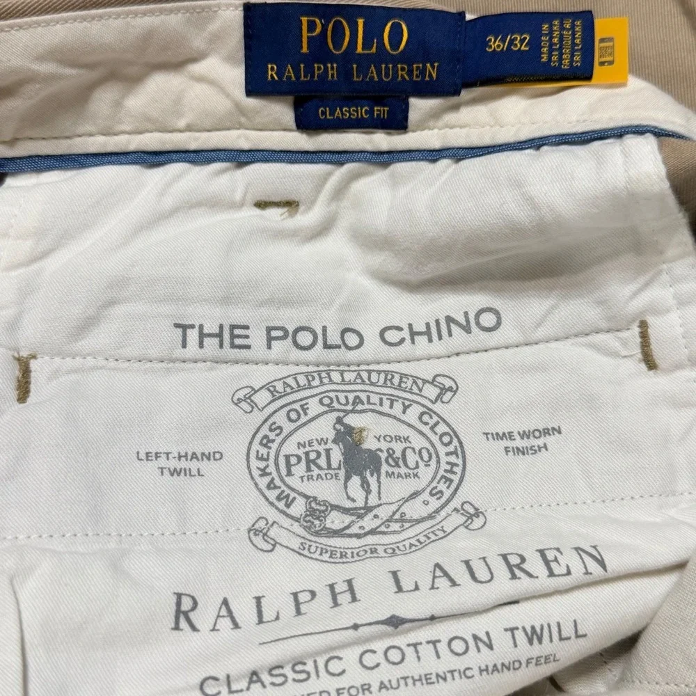 Polo Ralph Lauren Mens Classic Fit Chino Pants Tan Khaki Cotton Twill 36x32